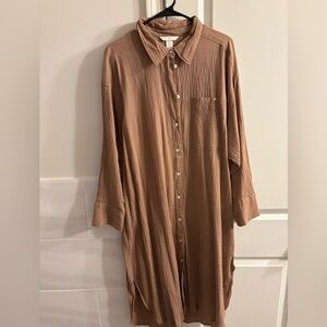 H&M Long Button-Up Midi Dress in Taupe